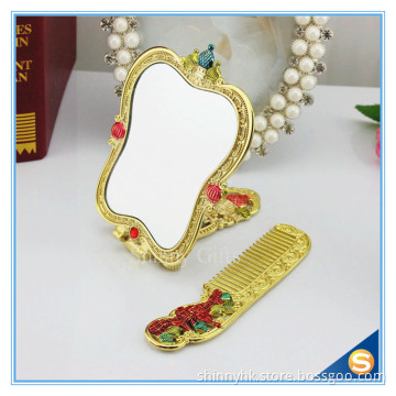 Castle design Handle Mirrors Delicate Metal Hand Cosmetic Mirrors Handle Mirror with Comb Set Hand Held Mirrors